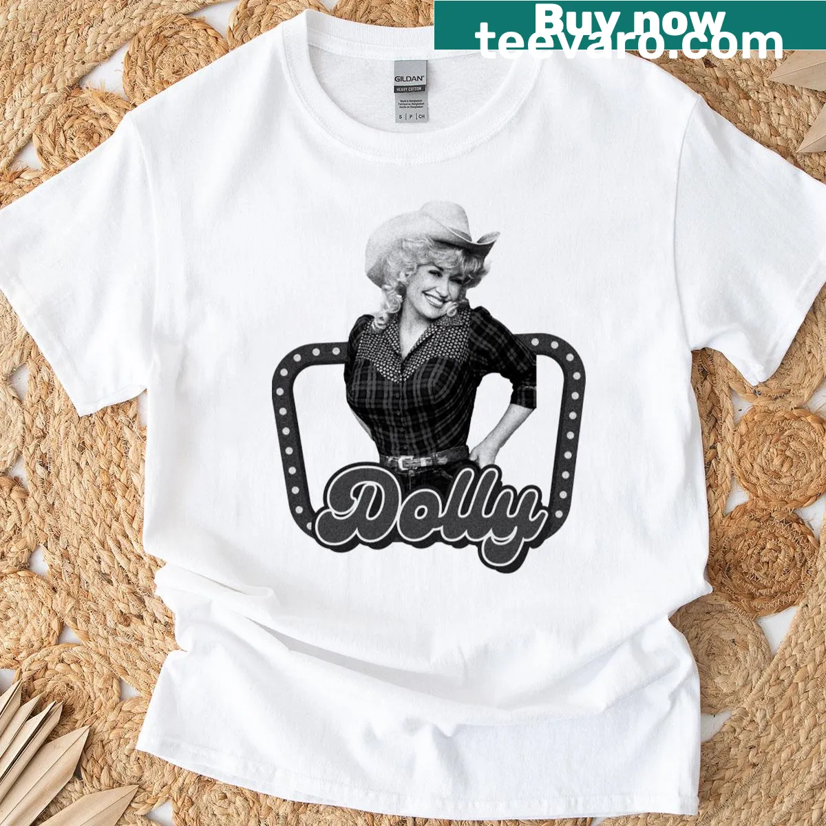 Nostalgic Dolly Parton t-shirt with playful text — on a men's t-shirt