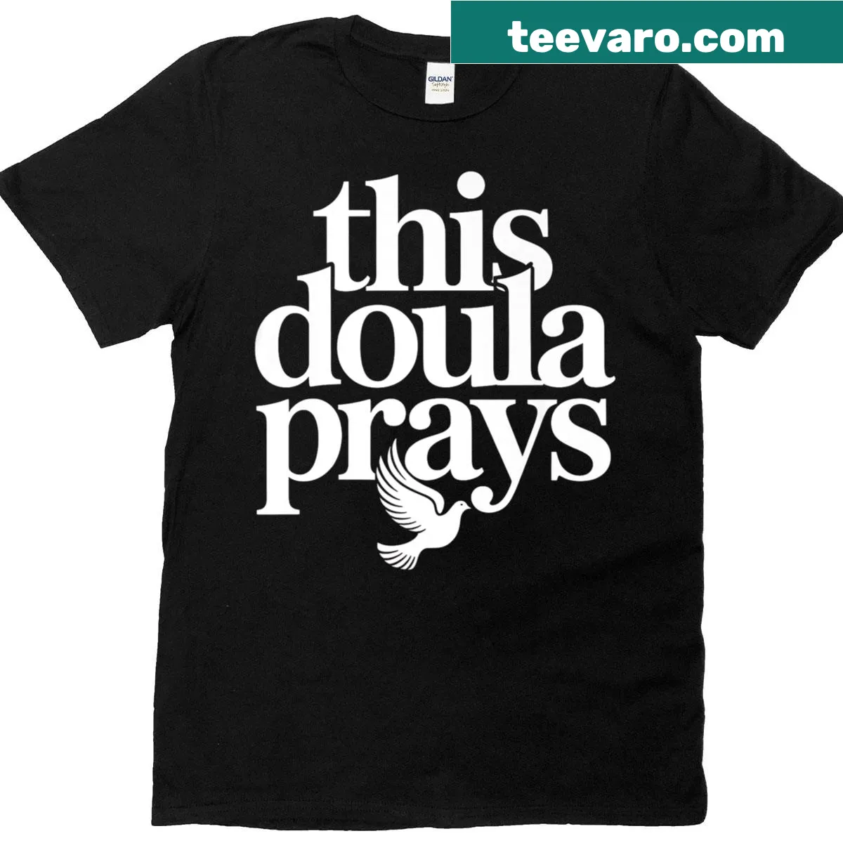 Hand-lettered faith-themed t-shirt for doulas and moms — on a men's t-shirt