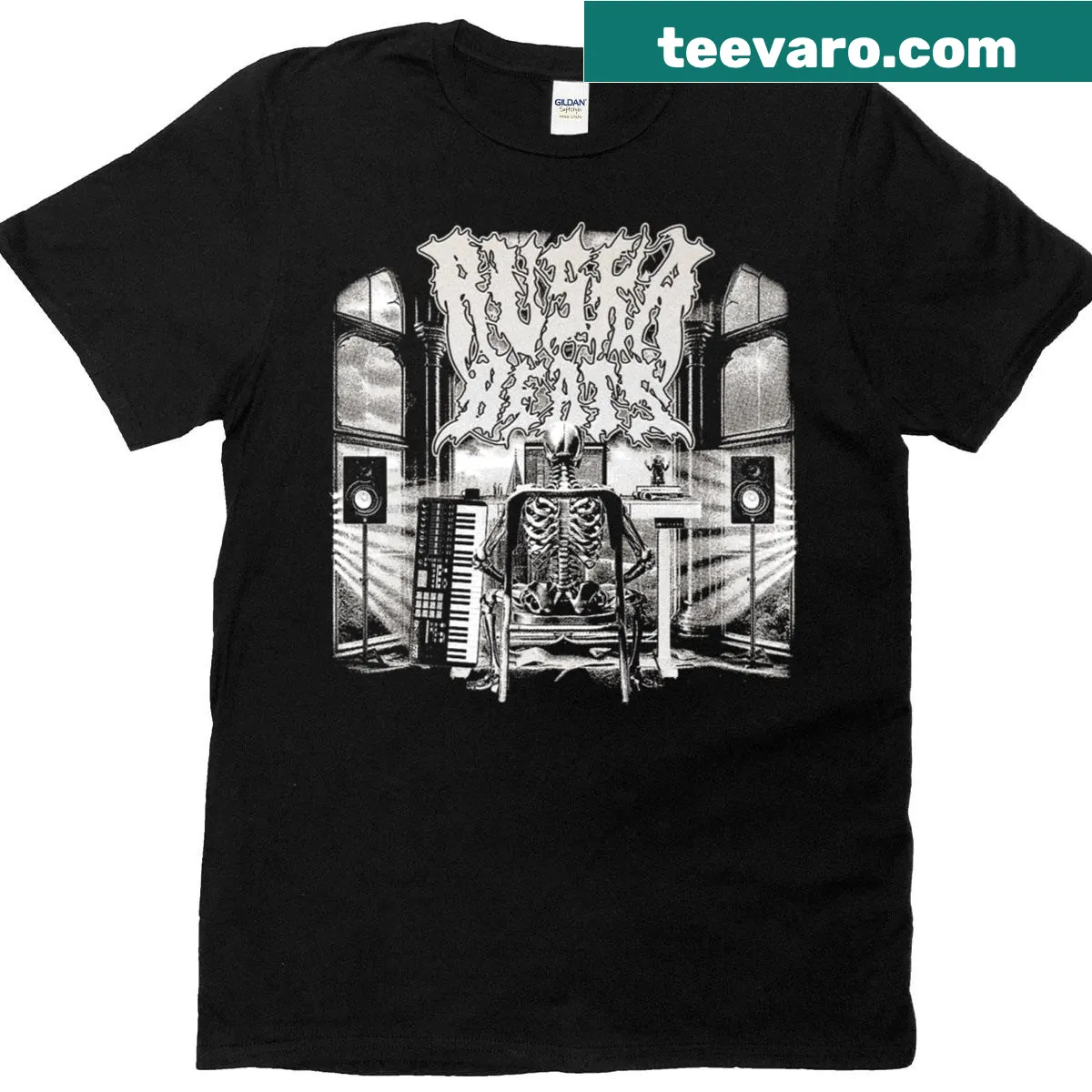 Sleek black-and-white silhouette on Eternity t-shirt — on a men's t-shirt