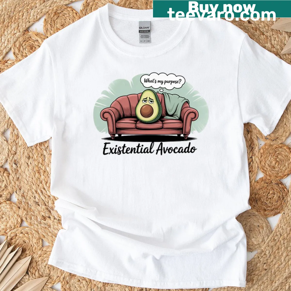 Playful avocado graphic searching for guacamole on a t-shirt — on a men's t-shirt