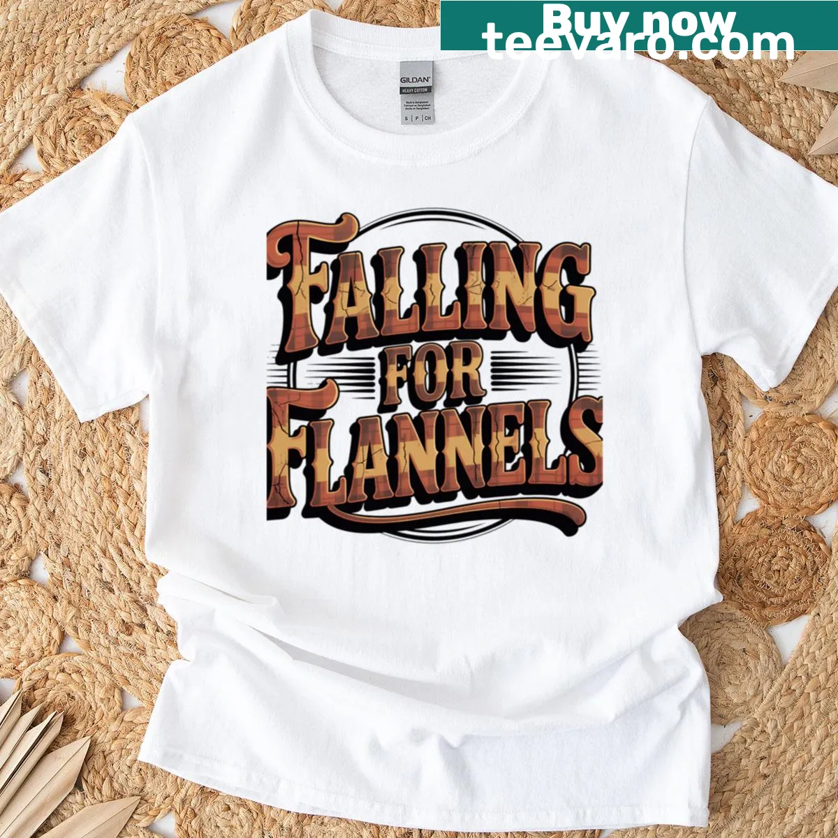 Vintage distressed T-shirt with the phrase 'Falling For Flannels.' — on a men's t-shirt