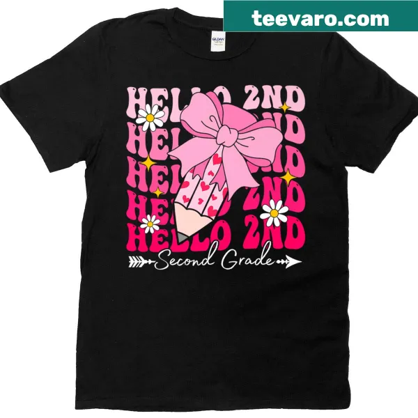 Hello 2nd Grade design with bow for girls on t-shirt