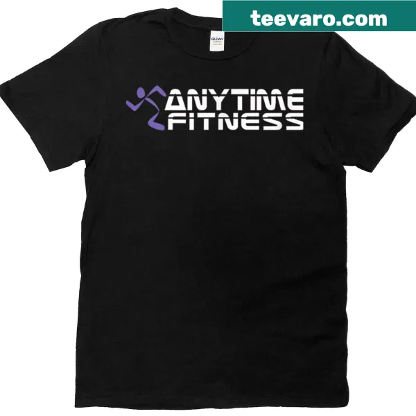 Funny workout t-shirt with 'Fitness At Anytime' text for a relaxed approach to fitness.