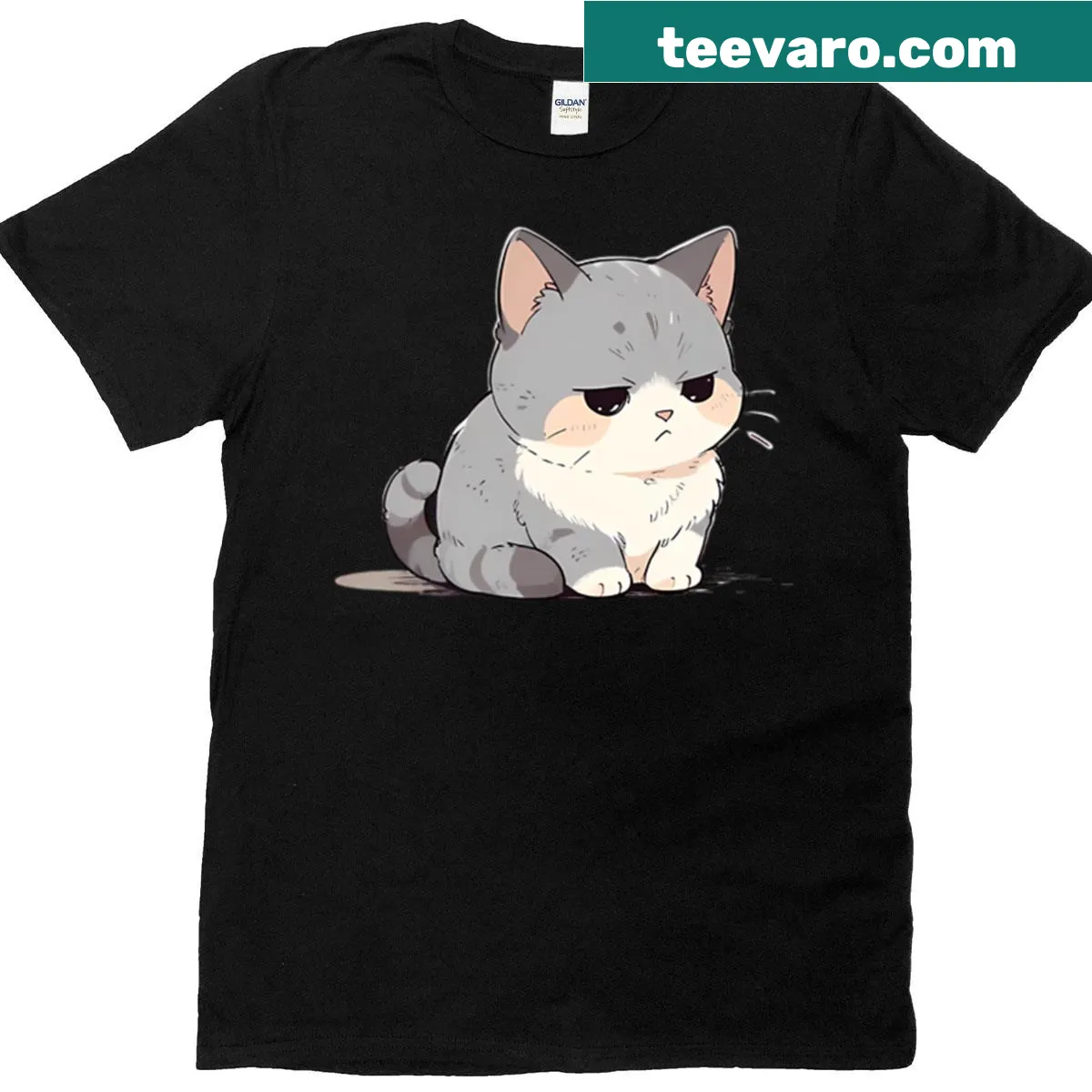 Illustration of a confident fluffy cat on a T-shirt — on a men's t-shirt