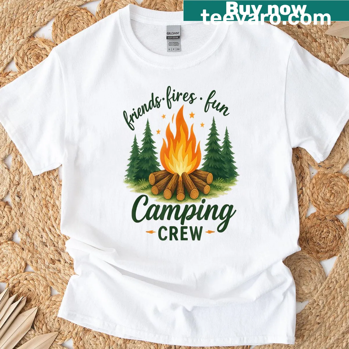 Camping crew t-shirt with fun typography for summer adventures — on a men's t-shirt
