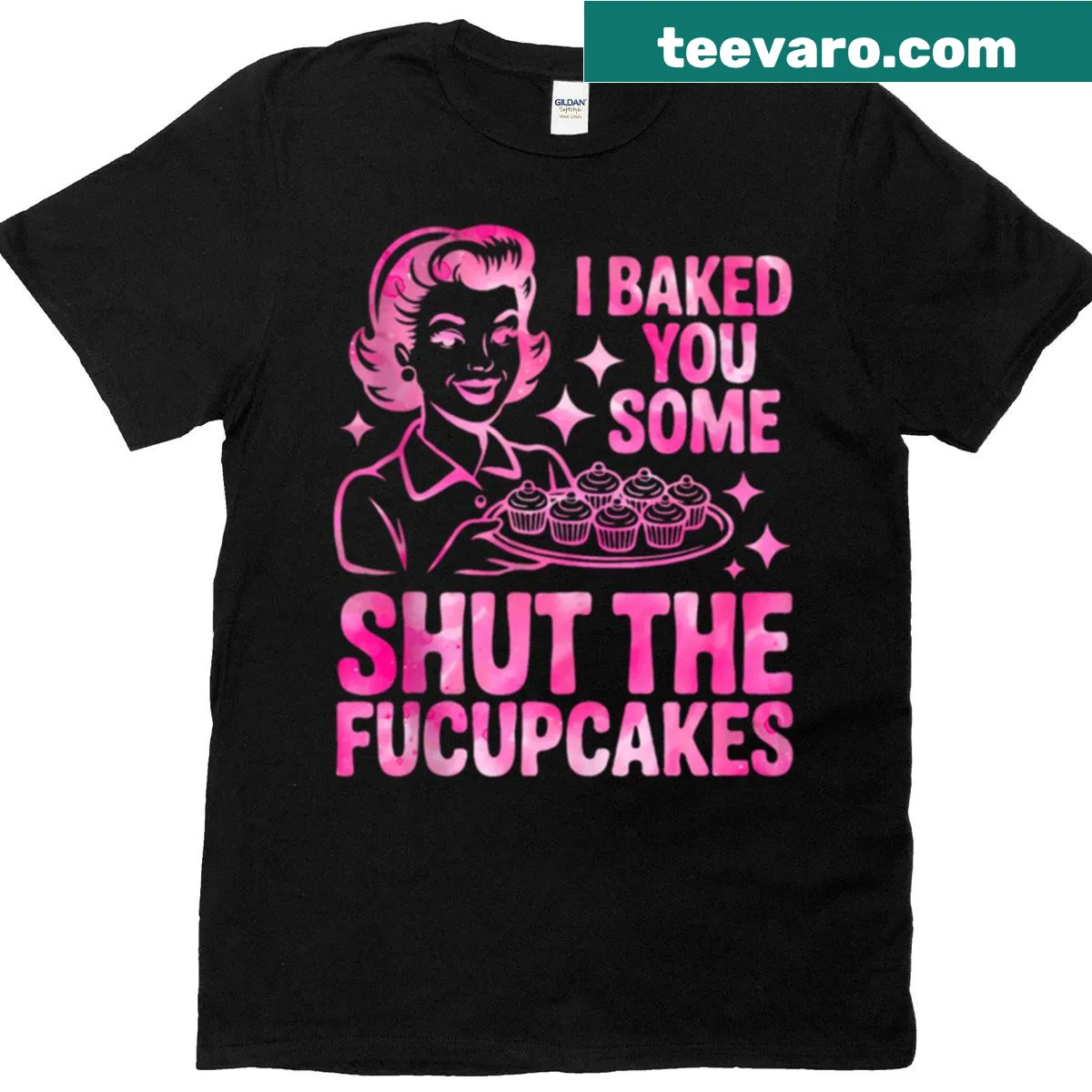 Funny T-shirt featuring the phrase about cupcakes in playful typography — on a men's t-shirt