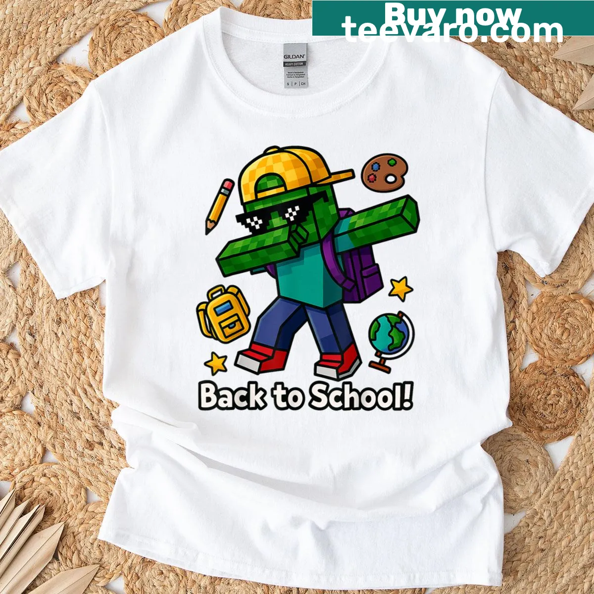 Pixel gamer character dabbing on a t-shirt — on a men's t-shirt