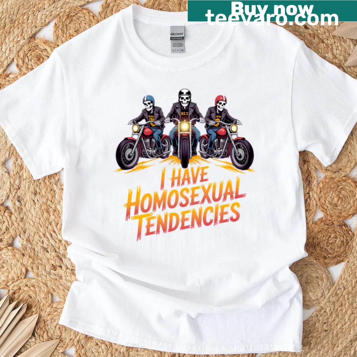 Skeleton graphic with humorous phrase about identity — on a men's t-shirt