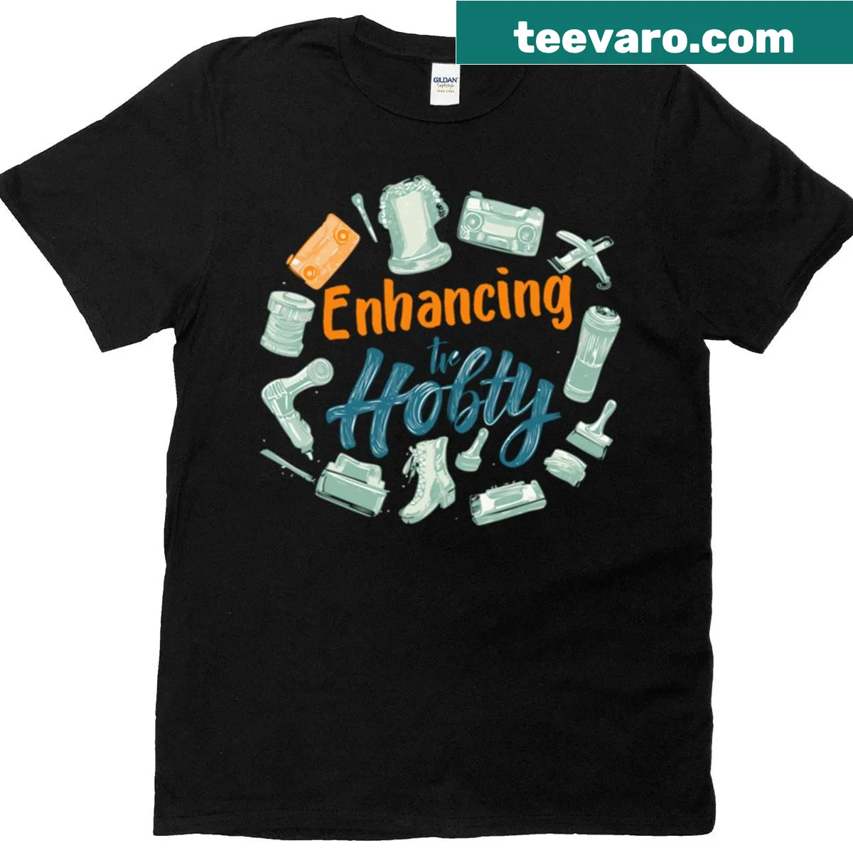 Humorous illustration about enhancing hobbies on a t-shirt — on a men's t-shirt