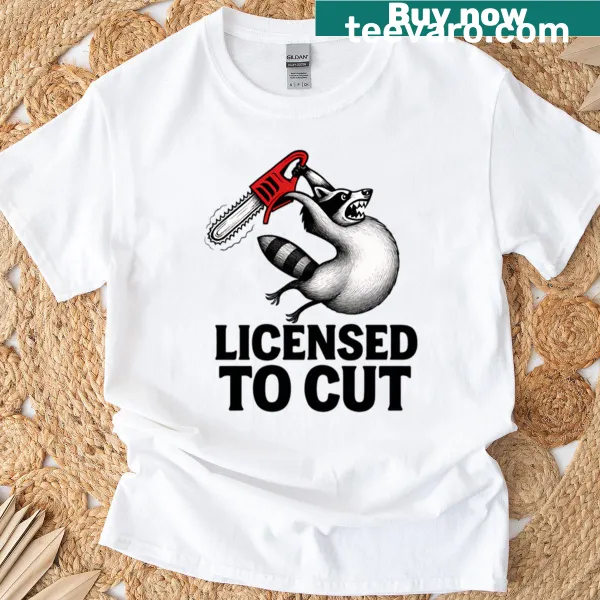Humorous raccoon chainsaw graphic t-shirt