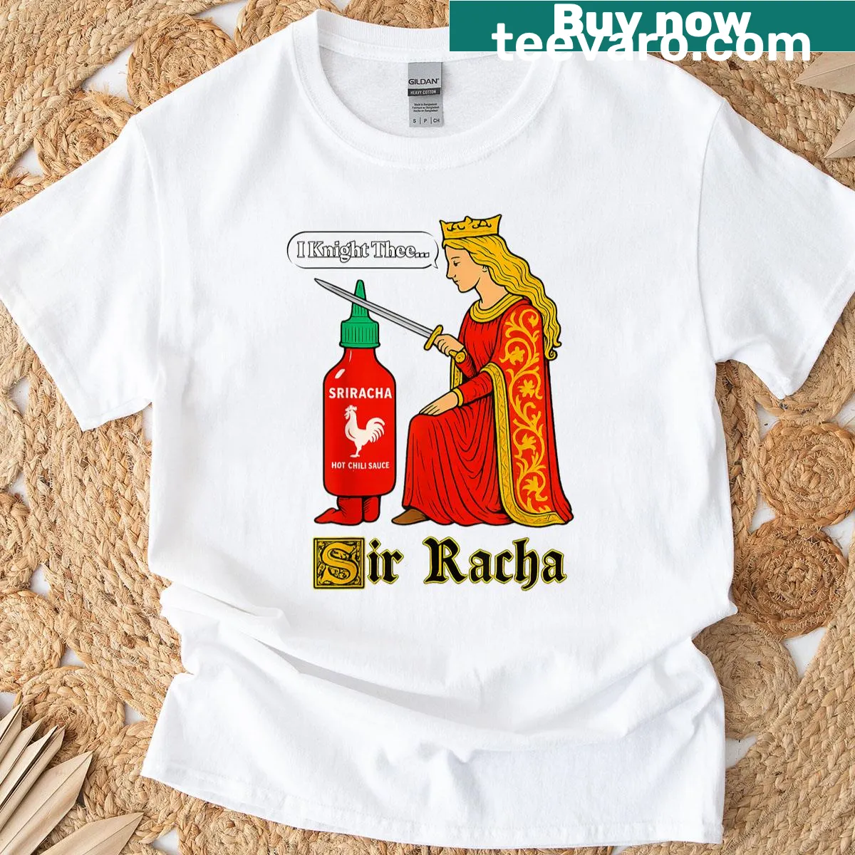 Vintage graphic tee featuring medieval art and hot sauce humor — on a men's t-shirt