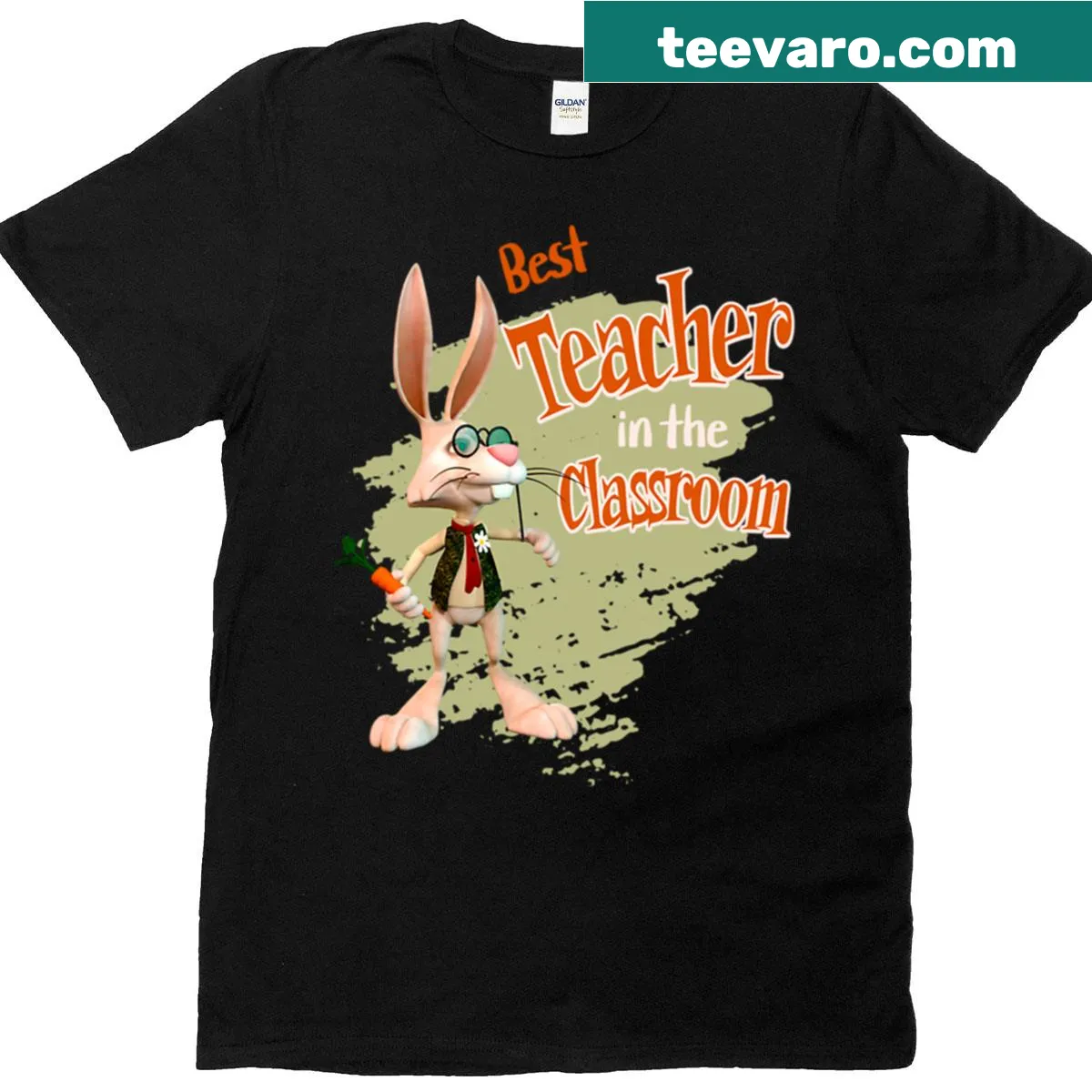 Cute rabbit teacher graphic with humorous text — on a men's t-shirt