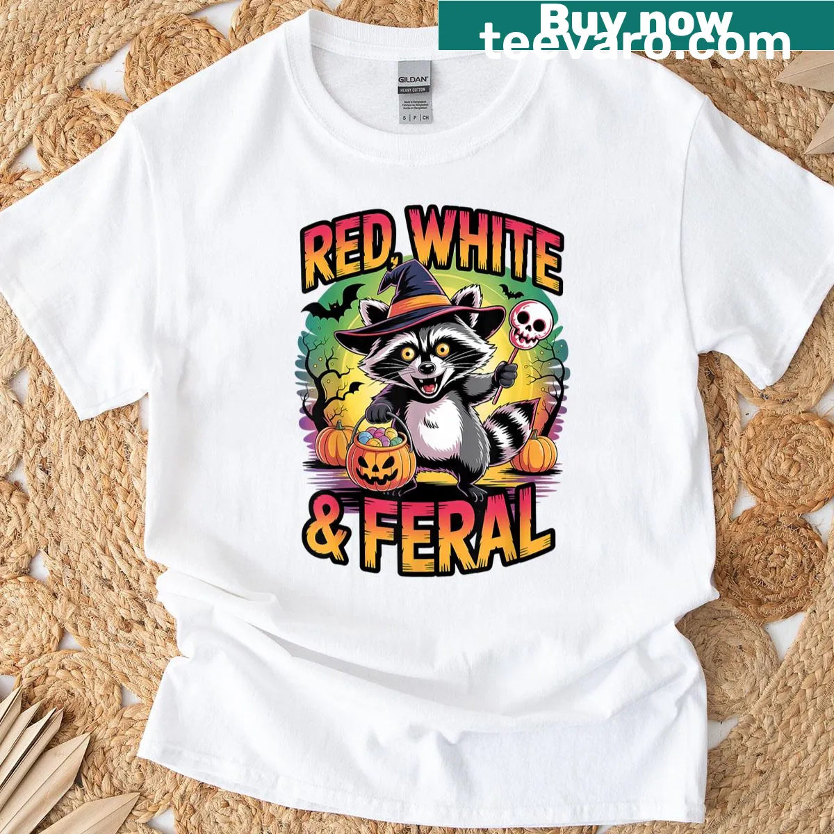 Humorous raccoon graphic for Halloween T-shirt — on a men's t-shirt