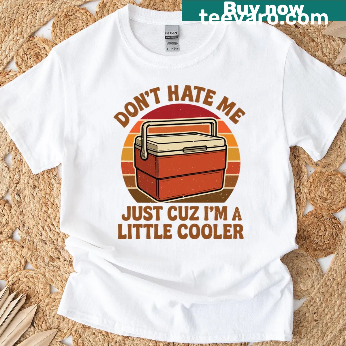 Humorous retro beach camping graphic for kids T-shirt — on a men's t-shirt