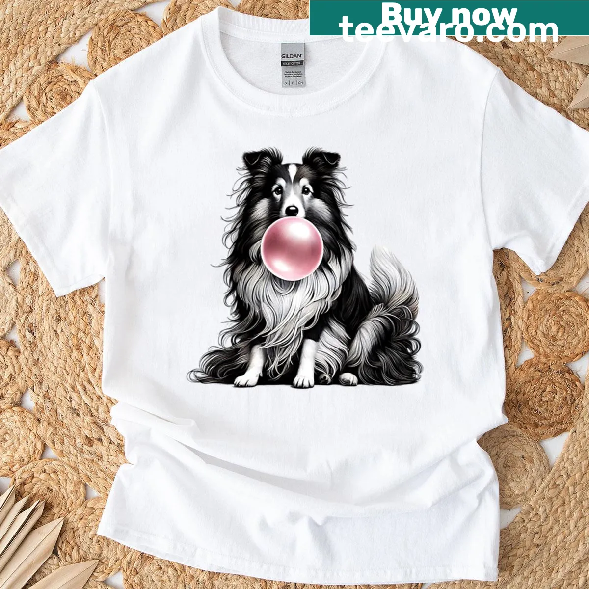Vintage dog mom dad t-shirt showcasing a Shetland Sheepdog and bubble gum — on a men's t-shirt