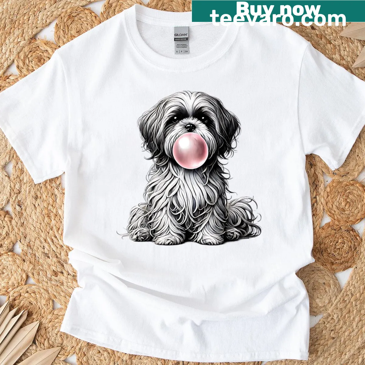 Vintage Shih Tzu graphic T-shirt with bubble gum for dog lovers — on a men's t-shirt
