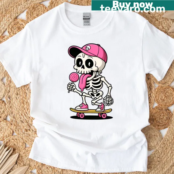 Cartoon skater skeleton riding a skateboard