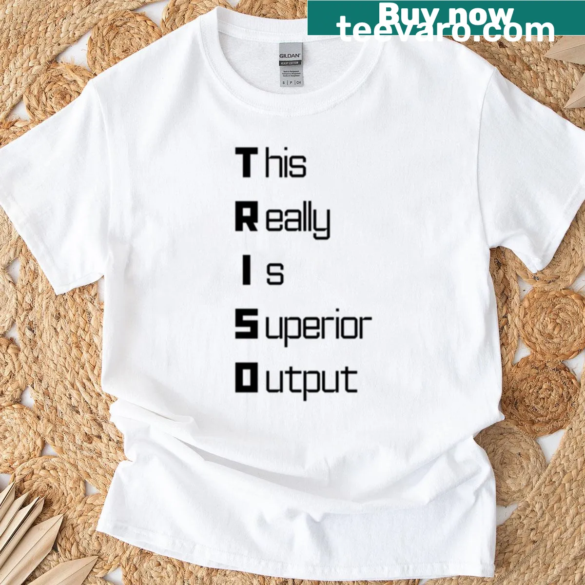 Funny text-based design about Triso nuclear engineering — on a men's t-shirt