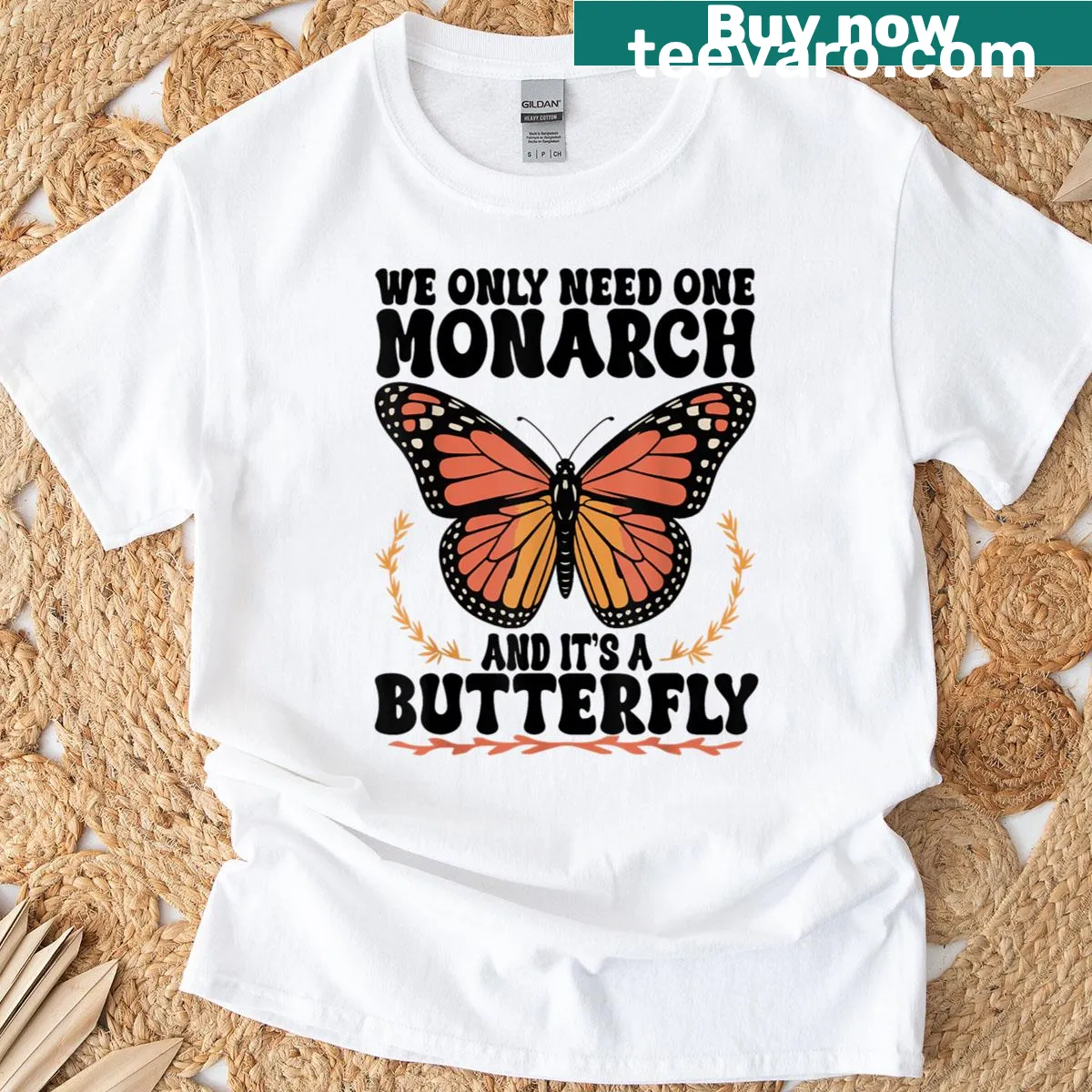 Butterfly floral design with humorous text on a vintage t-shirt — on a men's t-shirt