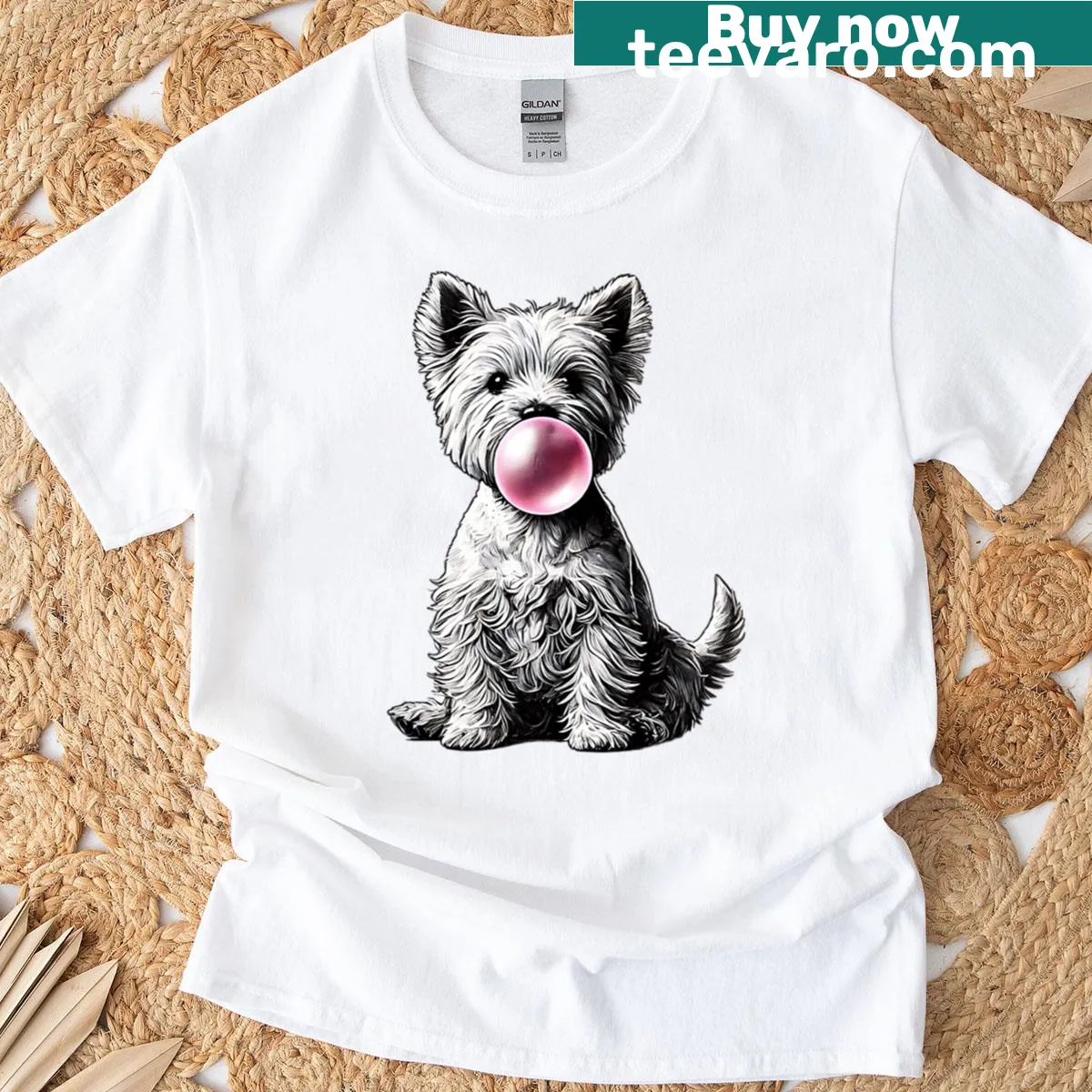 Vintage t-shirt with a West Highland White Terrier and bubble gum — on a men's t-shirt