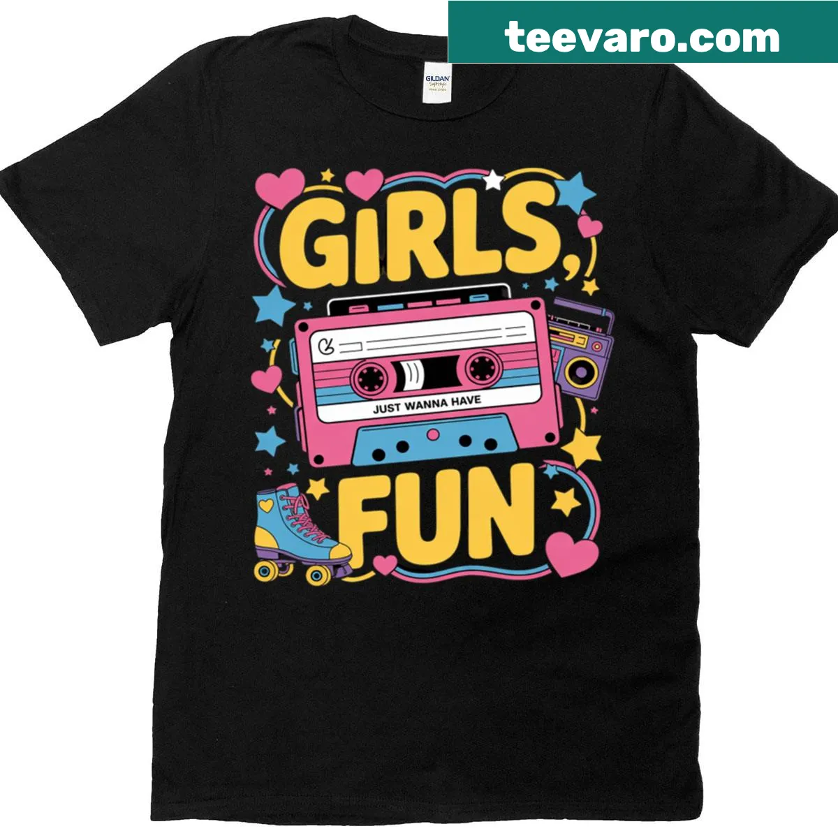 Playful 80s T-shirt for women with fun typography — on a men's t-shirt