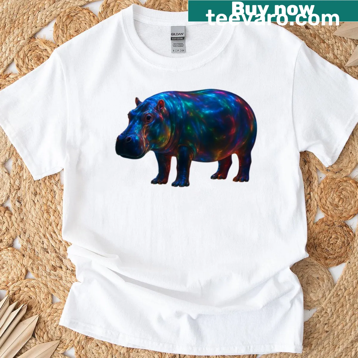 Abstract hippo design t-shirt with minimalist typography — on a men's t-shirt