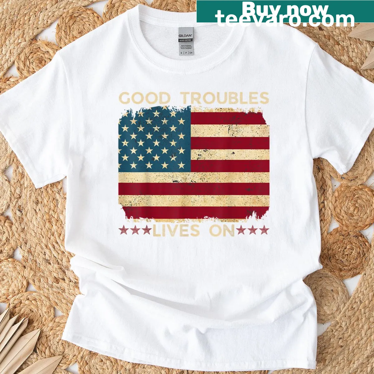 T-shirt with 'Good Necessary Trouble' inspirational text — on a men's t-shirt