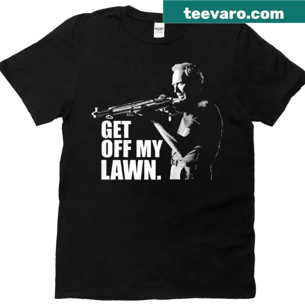 Vintage-style T-shirt with 'Get Off My Lawn' text inspired by Gran Torino