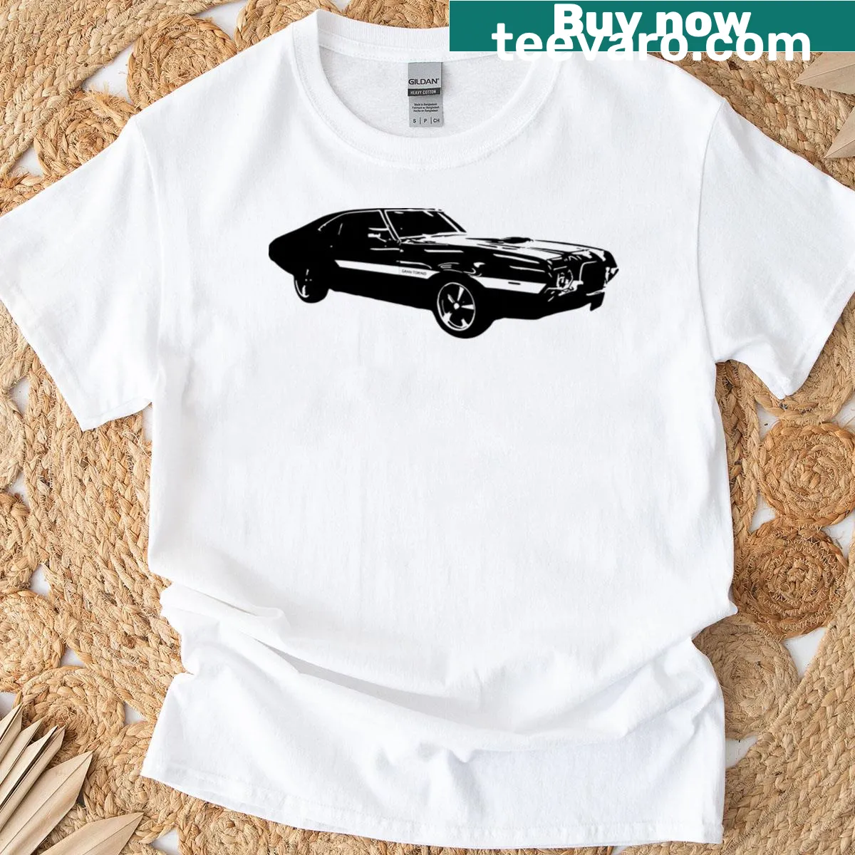 Gran Torino themed t-shirt honoring classic muscle cars — on a men's t-shirt