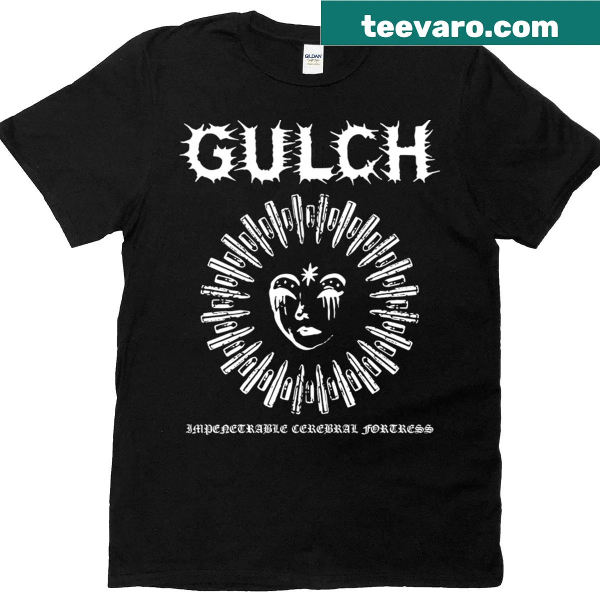 Edgy bullet head graphic on a T-shirt — on a men's t-shirt