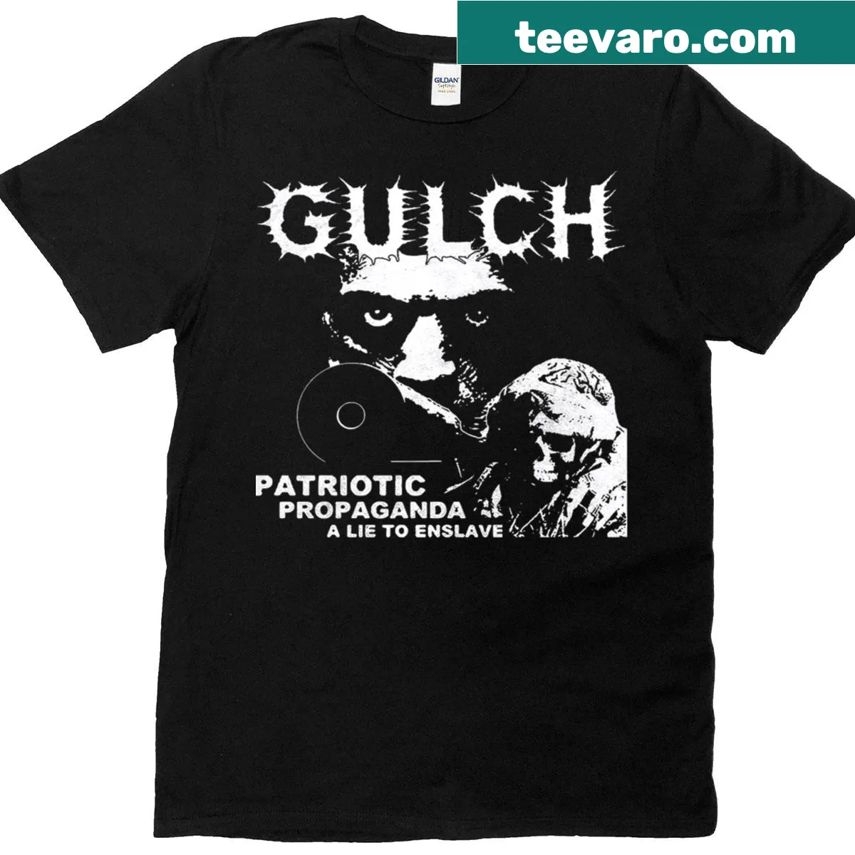 Vintage patriotic graphic T-shirt with bold lettering and imagery — on a men's t-shirt
