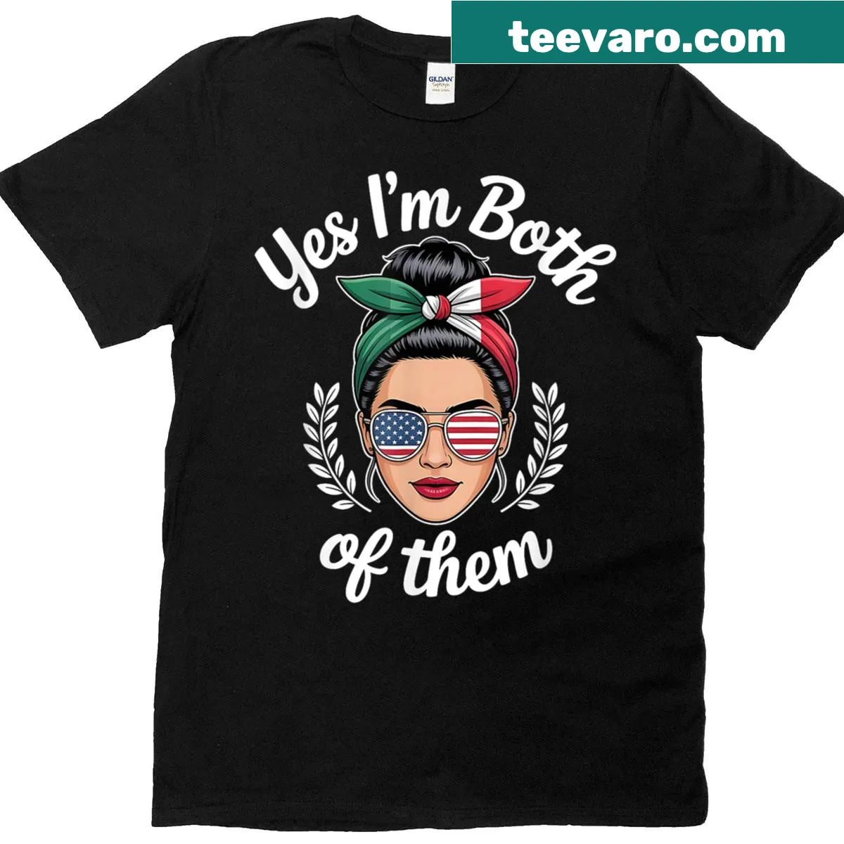 T-shirt with Mexico and USA flags and proud text — on a men's t-shirt