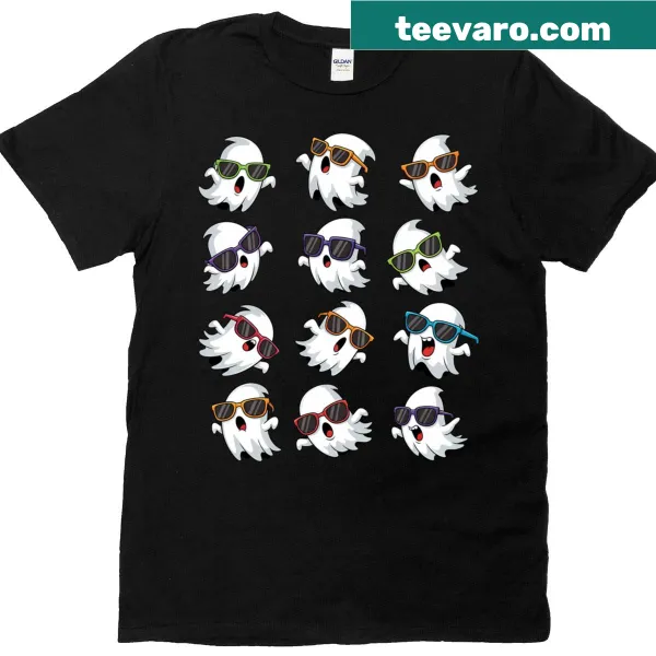 Cheerful cartoon ghosts on a T-shirt for Halloween fun