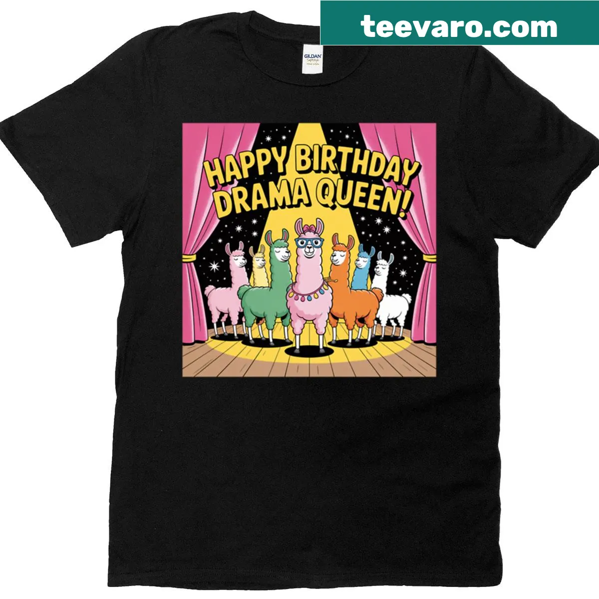 Birthday T-shirt with a humorous 'Drama Llama' design — on a men's t-shirt
