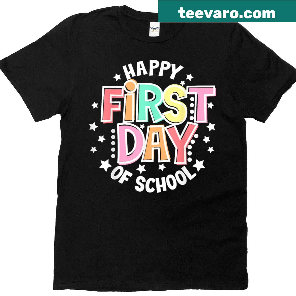 Retro graphic T-shirt celebrating the first day of school for kids — on a men's t-shirt