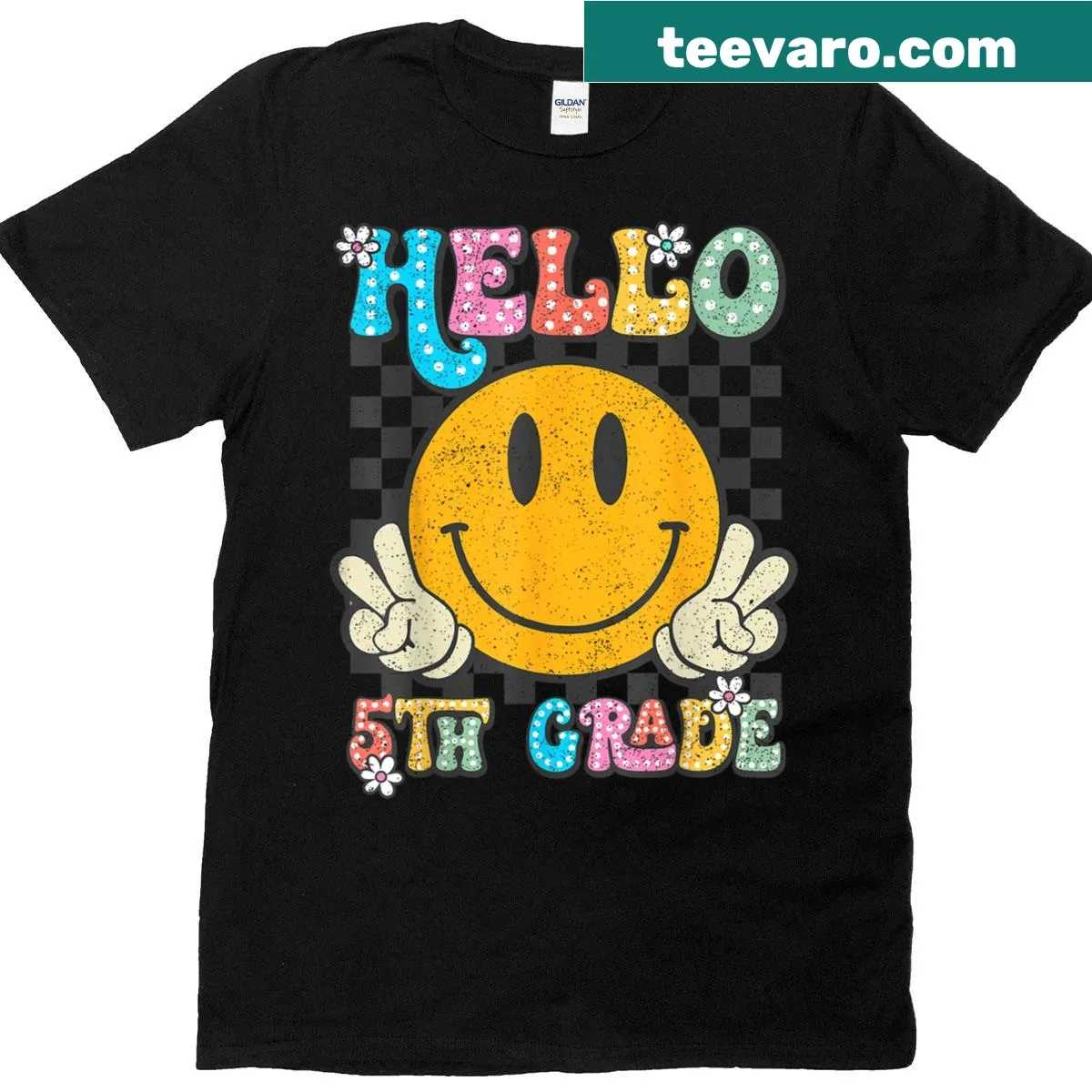 Retro smiley face 5th Grade T-shirt with fun typography — on a men's t-shirt