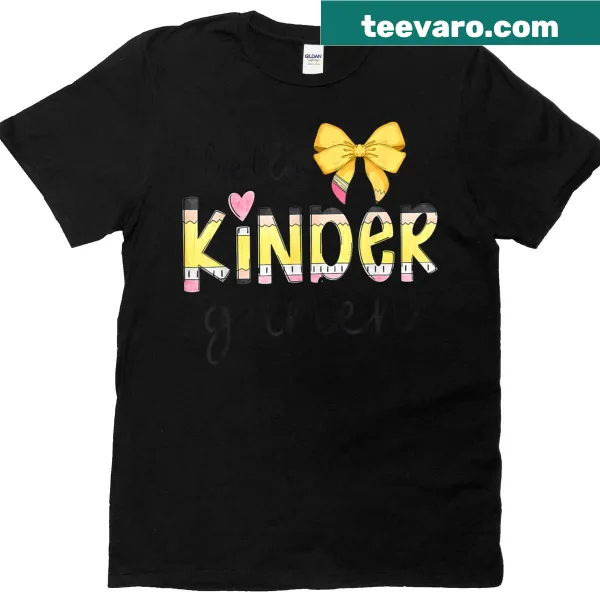 Hello Kindergarten Teacher t-shirt with bow and pencil design