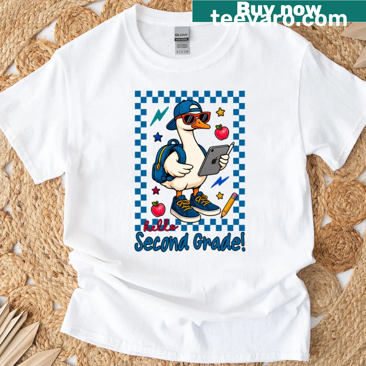 Cute duck with shades and tablet for back to school T-shirt — on a men's t-shirt