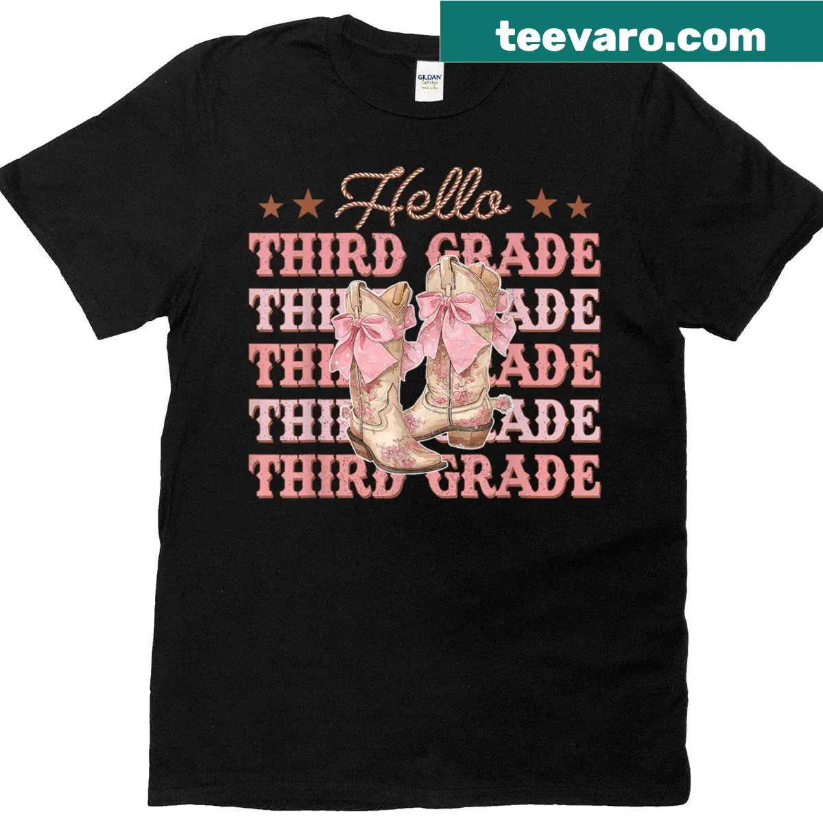 Hello Third Grade Cowgirl t-shirt for students — on a men's t-shirt