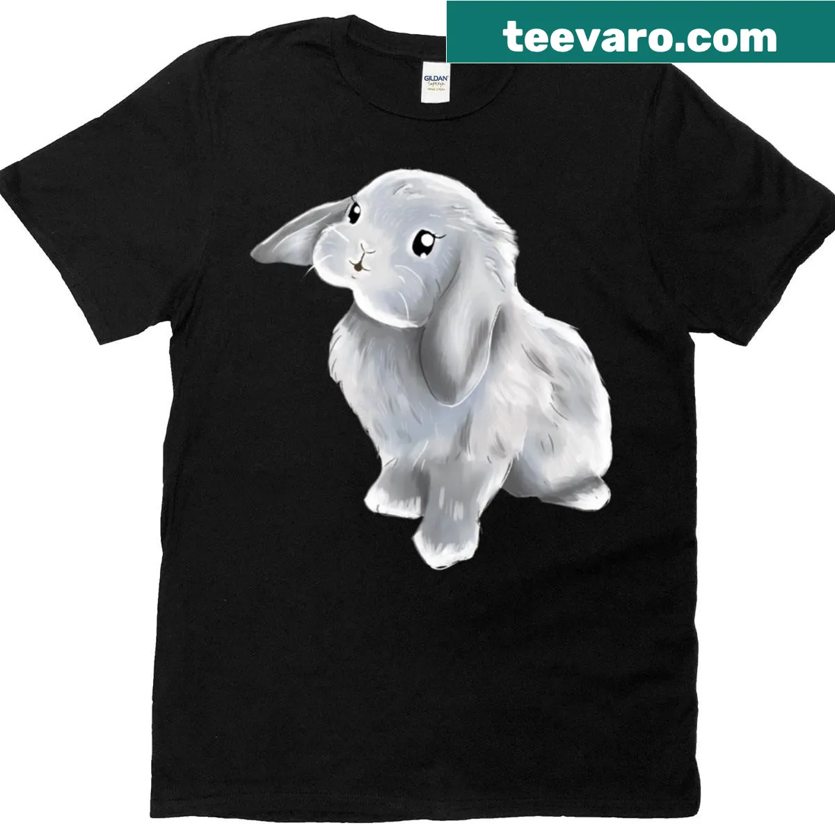 Smiling Holland Lop bunny illustration on T-shirt — on a men's t-shirt