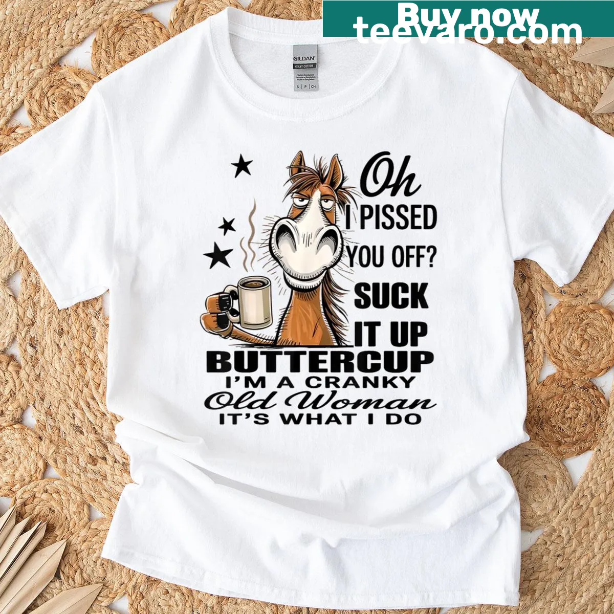 Sarcastic t-shirt with humorous horse graphic — on a men's t-shirt