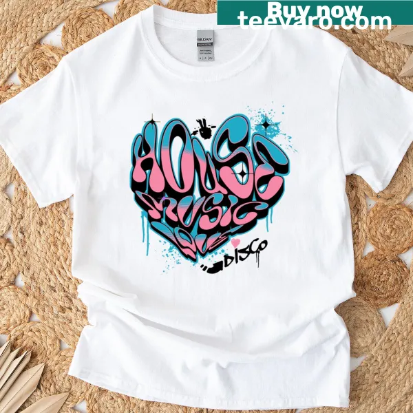 Graffiti heart design in pink, blue, and black for house music lovers