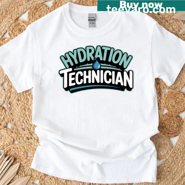 Hydration Specialist text on a fun sports-themed T-shirt