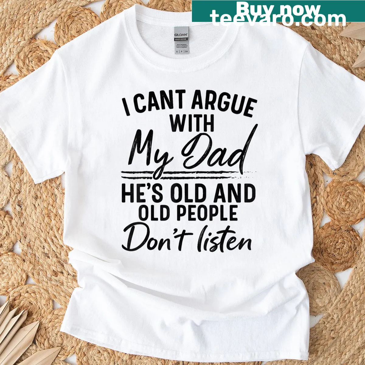 Funny T-shirt about arguing with an old dad who doesn't listen — on a men's t-shirt
