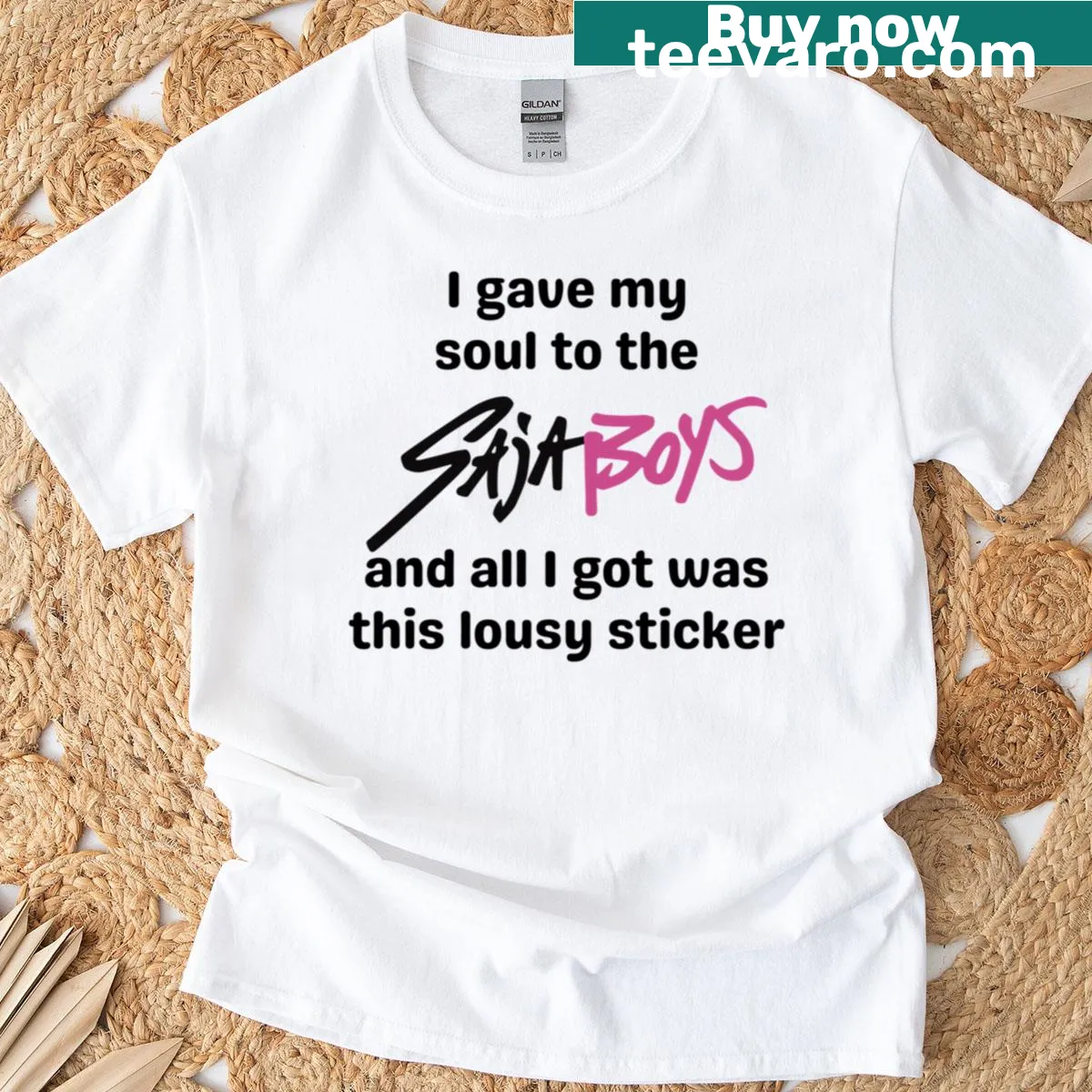 Edgy T-shirt with the phrase about giving your soul to the Saja Boys — on a men's t-shirt
