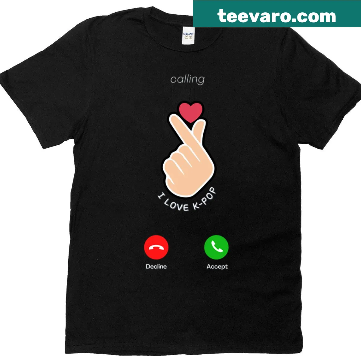 Cute K-pop fan t-shirt with finger heart design — on a men's t-shirt