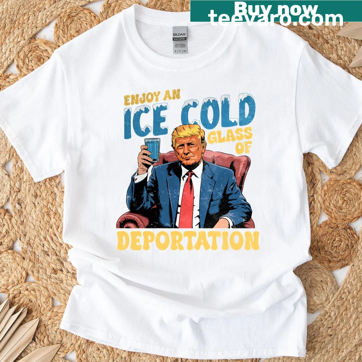 Edgy Deportation Trump 2025 t-shirt with bold typography — on a men's t-shirt