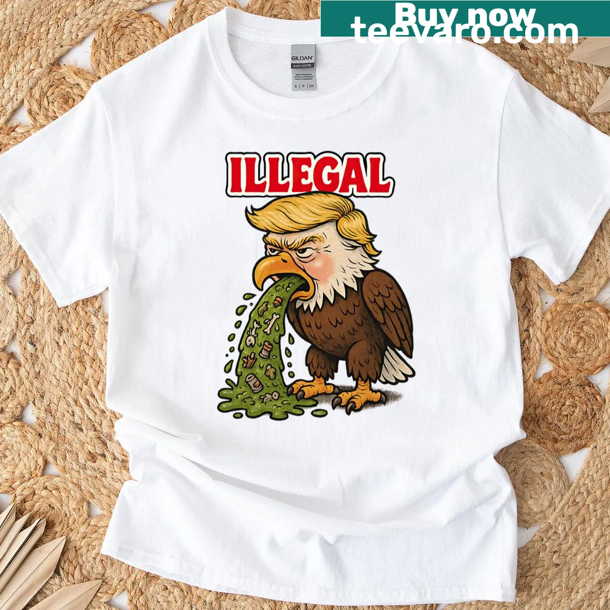 Bold typography on Illegal Eagle T-shirt — on a men's t-shirt