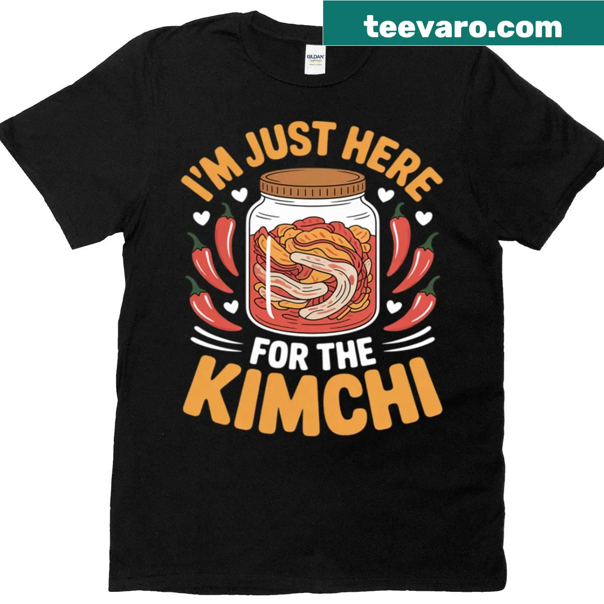 T-shirt featuring the phrase 'I'm just here for the kimchi' — on a men's t-shirt
