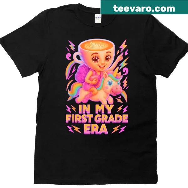 Playful t-shirt for girls with In My First Grade Era text for school.